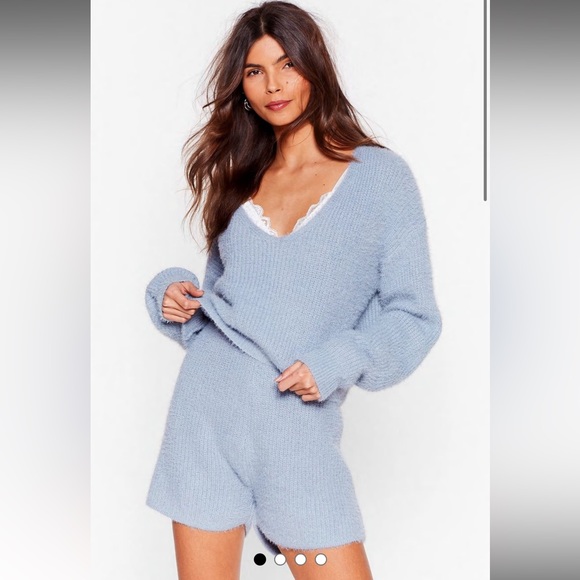 Fluffy knit light baby blue lounge set - Picture 1 of 4